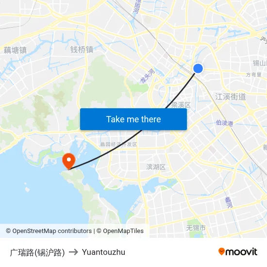 广瑞路(锡沪路) to Yuantouzhu map