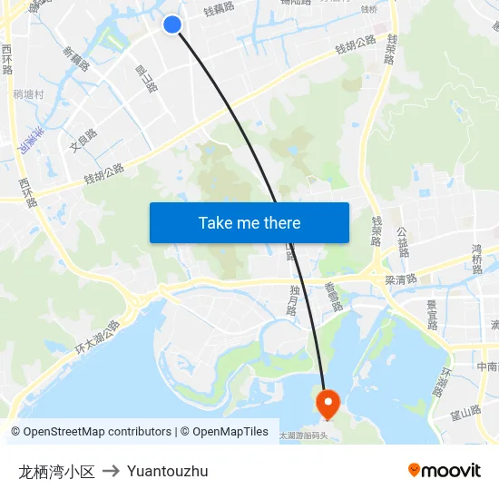 龙栖湾小区 to Yuantouzhu map