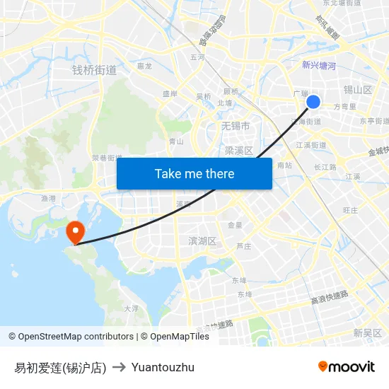E-mart (Xihu Store) to Yuantouzhu map