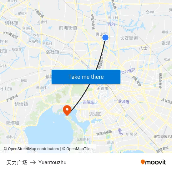 Tianli Plaza to Yuantouzhu map