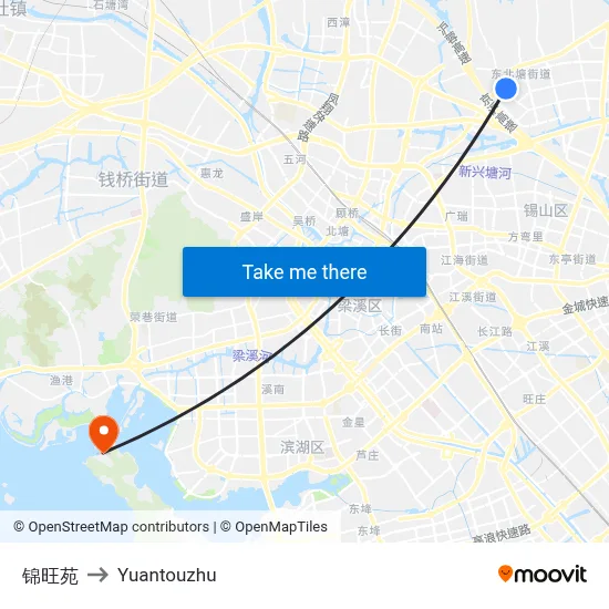 Jinwang Garden to Yuantouzhu map