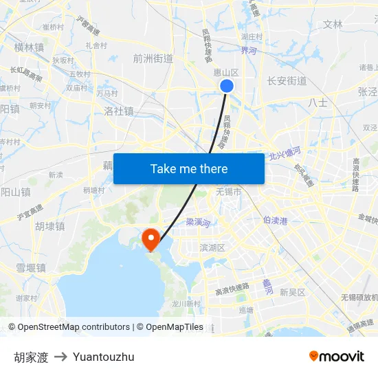 Hujiadu to Yuantouzhu map