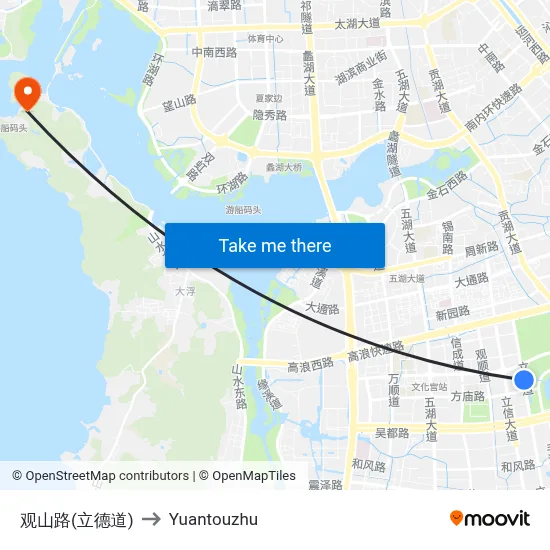 Guanshan Road (Lide Road) to Yuantouzhu map