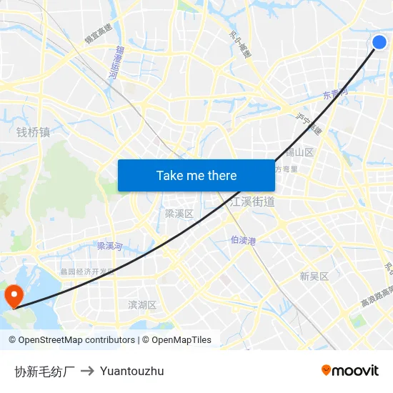 协新毛纺厂 to Yuantouzhu map