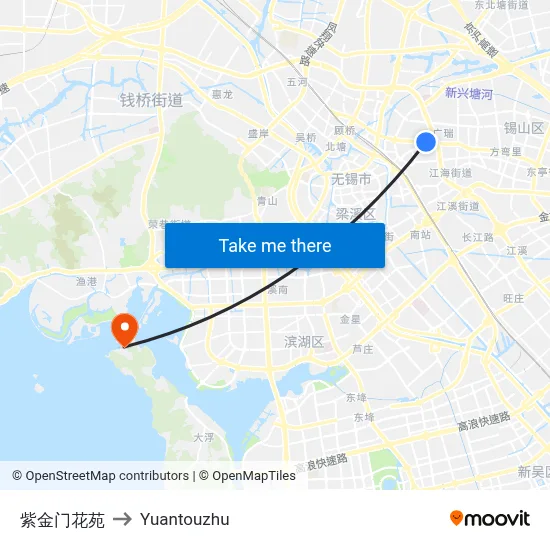 Zijinmen Garden to Yuantouzhu map