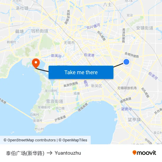 Taibo Square (Xinhua Road) to Yuantouzhu map