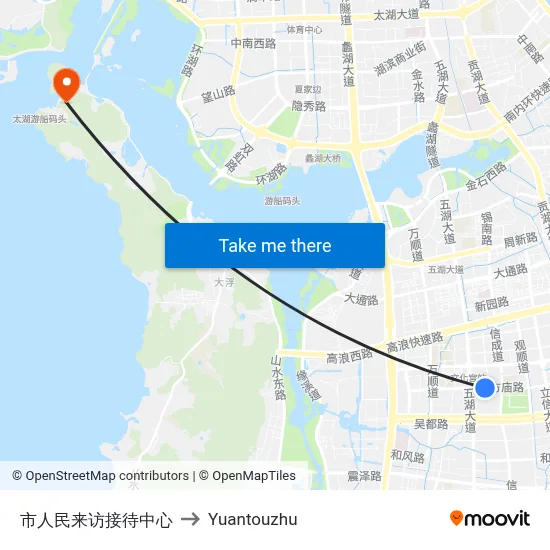Public Reception Center to Yuantouzhu map