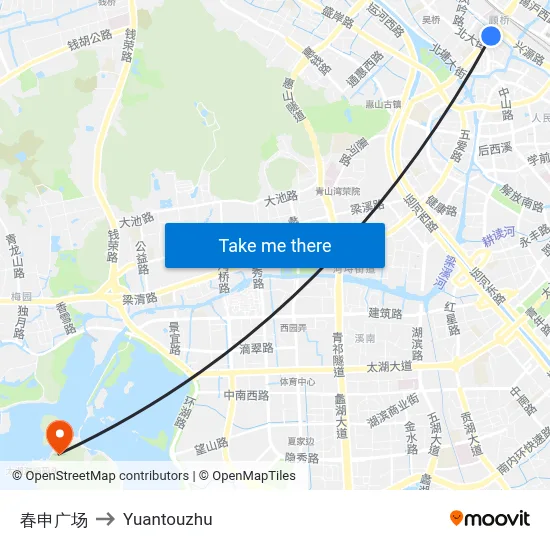 Chunshen Square to Yuantouzhu map