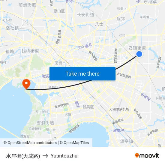 Waterfront Street (Dacheng Road) to Yuantouzhu map