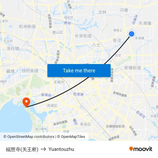 Fuhui Temple (Guanwang Bridge) to Yuantouzhu map