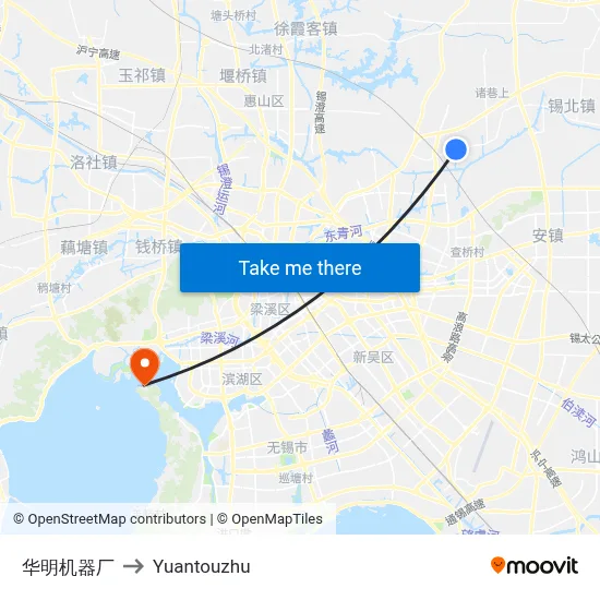 华明机器厂 to Yuantouzhu map