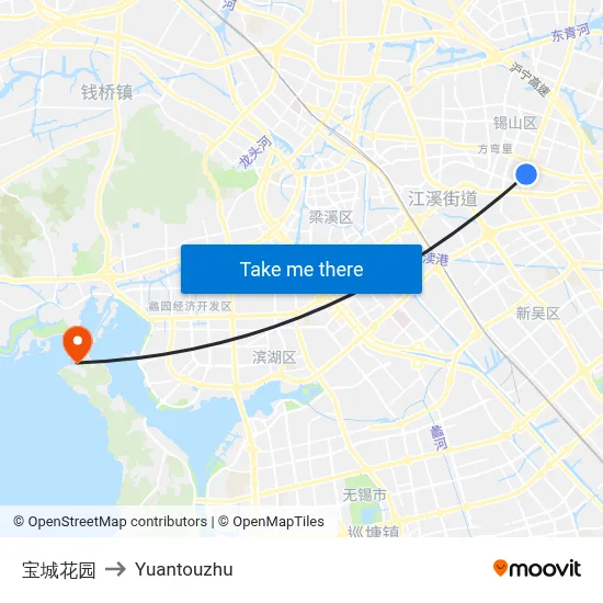 宝城花园 to Yuantouzhu map