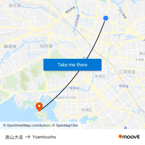 惠山大道 to Yuantouzhu map