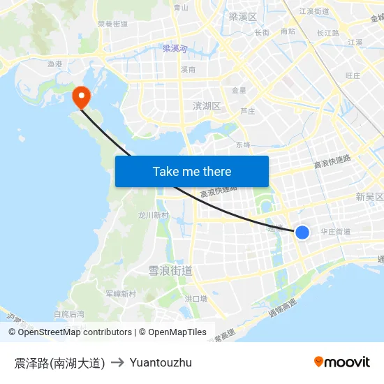 Zhenze Road (Nanhu Avenue) to Yuantouzhu map