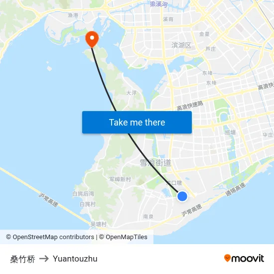 Sangzhu Bridge to Yuantouzhu map