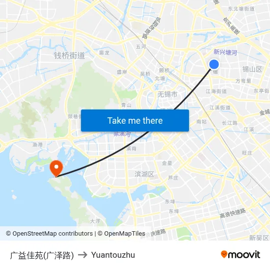 Guangyi Jiayuan (Guangze Road) to Yuantouzhu map