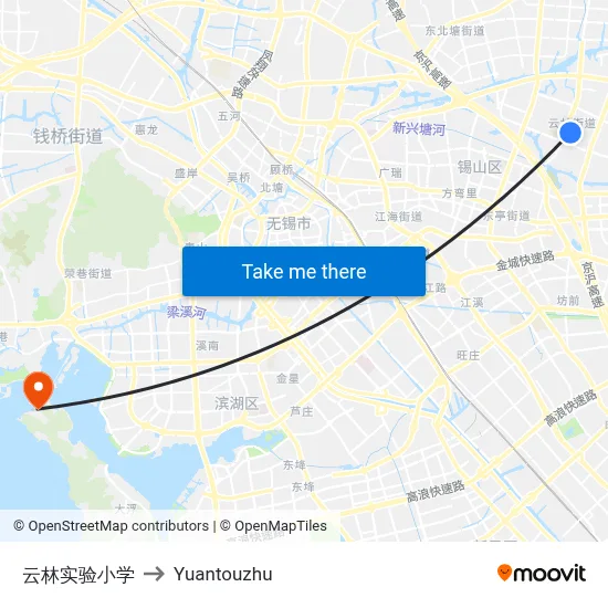 Yunlin Experimental Primary School to Yuantouzhu map