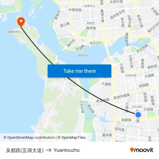 Wudu Road (Wuhu Avenue) to Yuantouzhu map