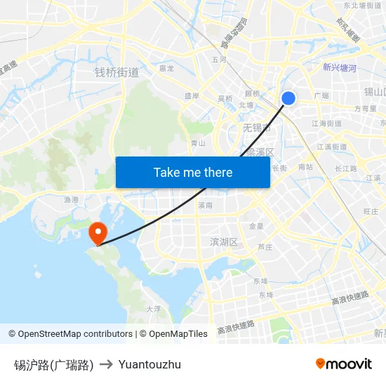 Xihu Road (Guangrui Road) to Yuantouzhu map