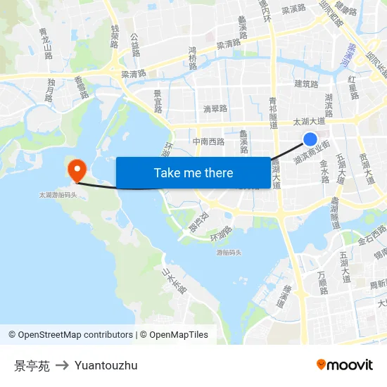 Jingting Garden to Yuantouzhu map