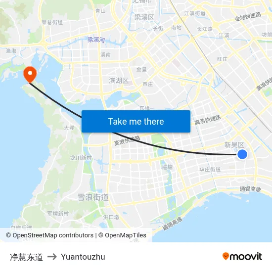 Jinghui East Road to Yuantouzhu map