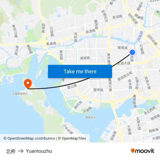 北桥 to Yuantouzhu map