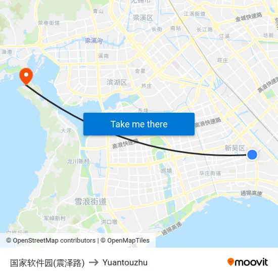 National Software Park (Zhenze Road) to Yuantouzhu map