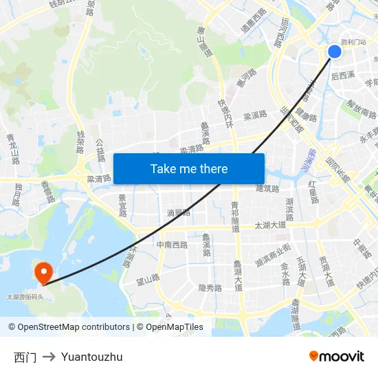 西门 to Yuantouzhu map