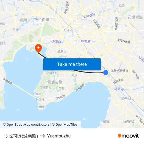 National Highway 312 (South City Road) to Yuantouzhu map