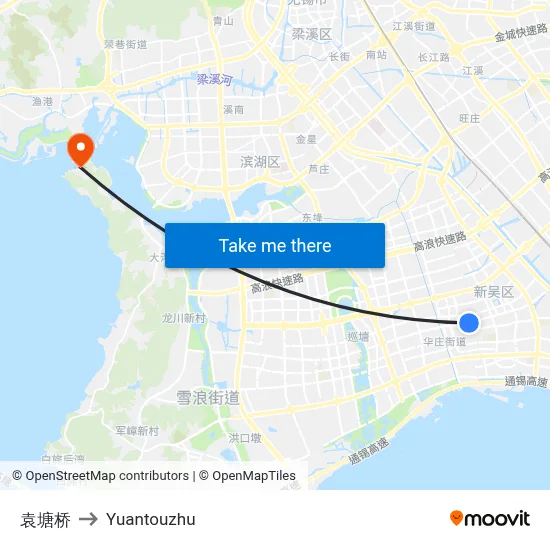 Yuantang Bridge to Yuantouzhu map