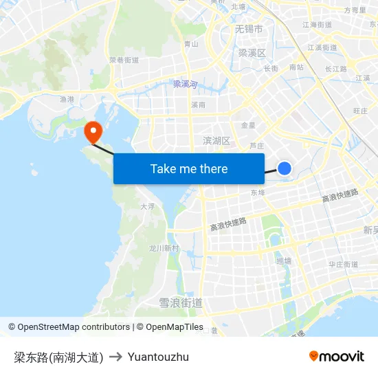 Liangdong Road (Nanhu Avenue) to Yuantouzhu map