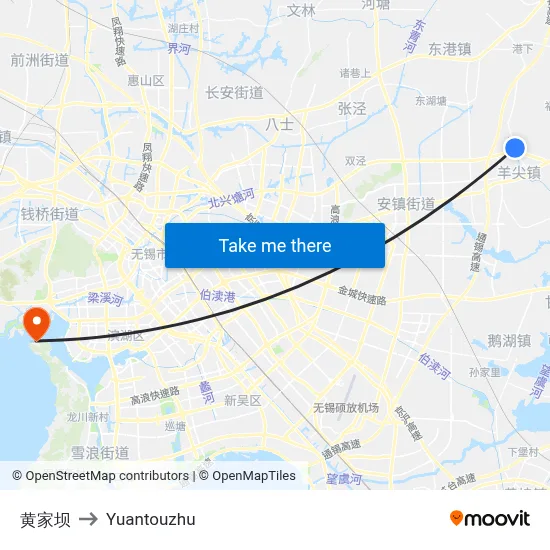 Huangjia Dam to Yuantouzhu map