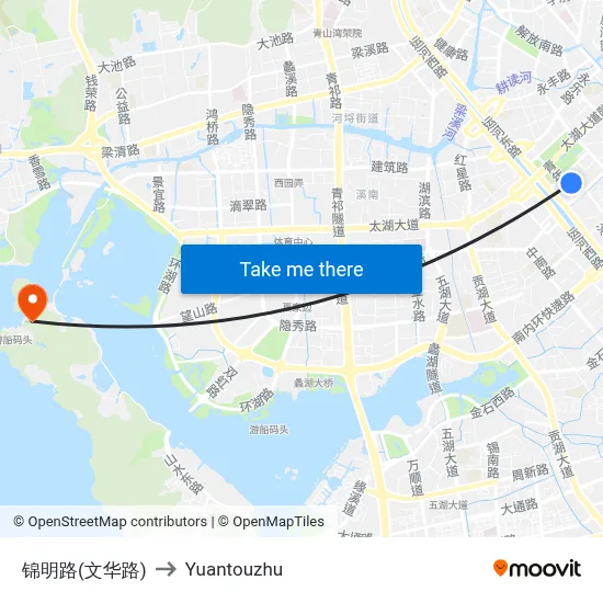 Jinming Road (Wenhua Road) to Yuantouzhu map