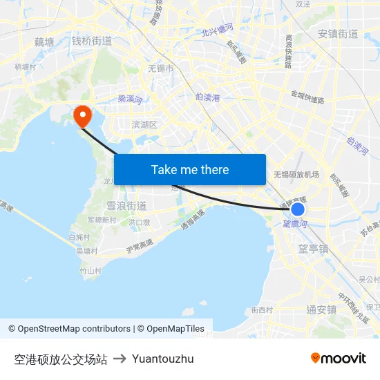 Airport Shuofang Bus Station to Yuantouzhu map