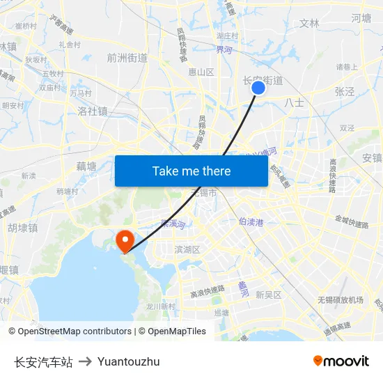 Chang'an Bus Station to Yuantouzhu map