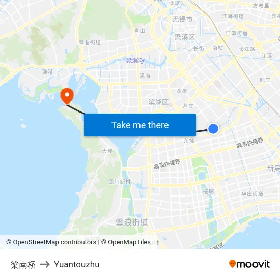 Liangnan Bridge to Yuantouzhu map