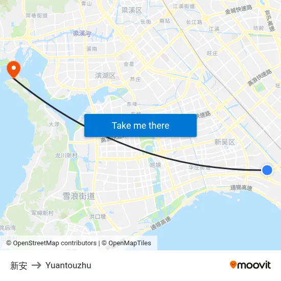 Xinan to Yuantouzhu map