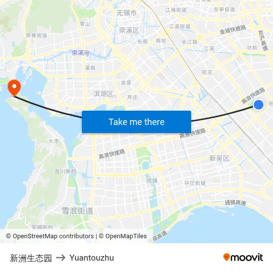 Xinzhou Ecological Park to Yuantouzhu map