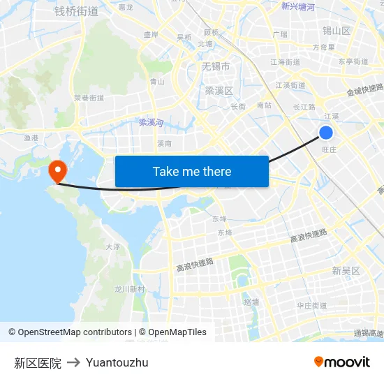 New District Hospital to Yuantouzhu map