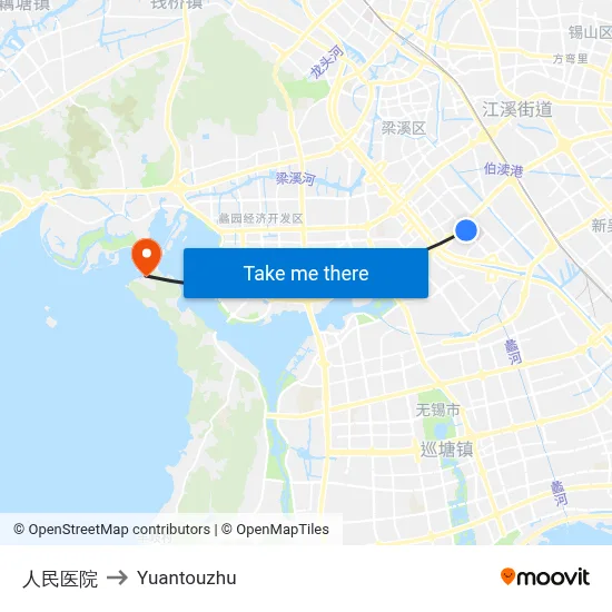 人民医院 to Yuantouzhu map