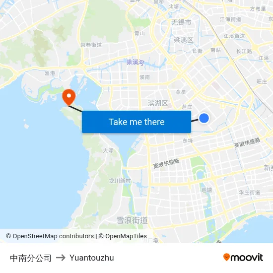 Zhongnan Branch to Yuantouzhu map