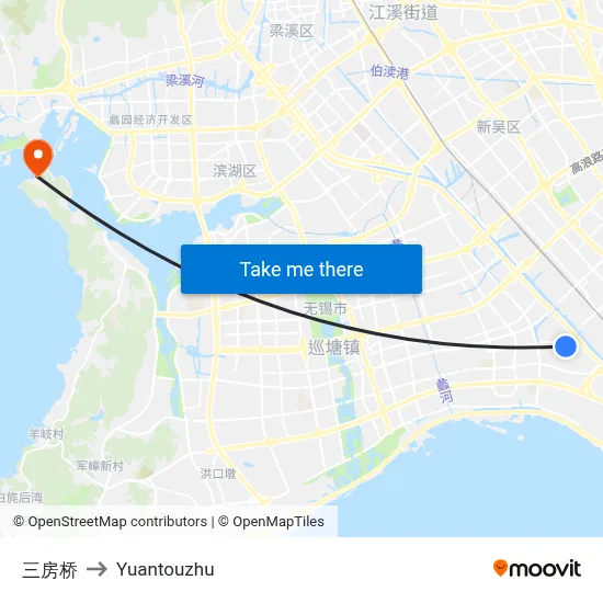 Sanfang Bridge to Yuantouzhu map