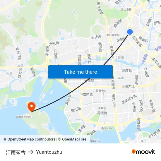 Jiangnan Family Residence to Yuantouzhu map