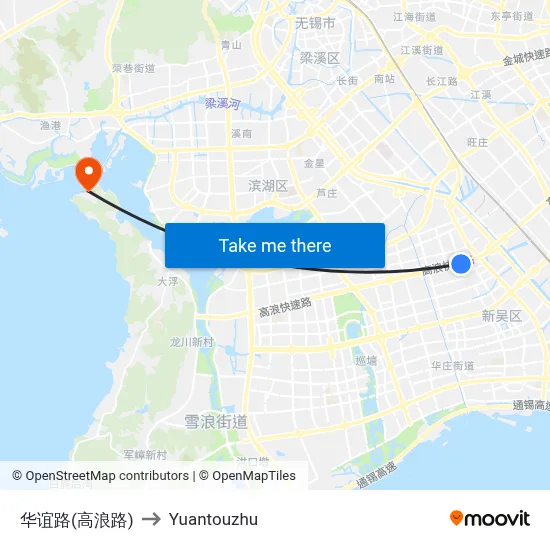 Huayi Road (Gaolang Road) to Yuantouzhu map