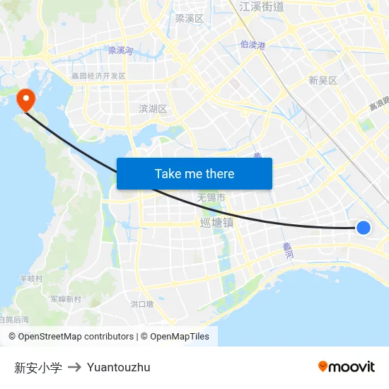 Xinan Elementary School to Yuantouzhu map