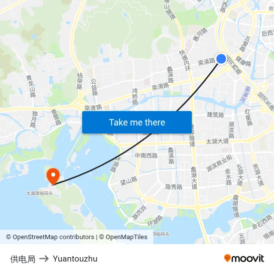 供电局 to Yuantouzhu map