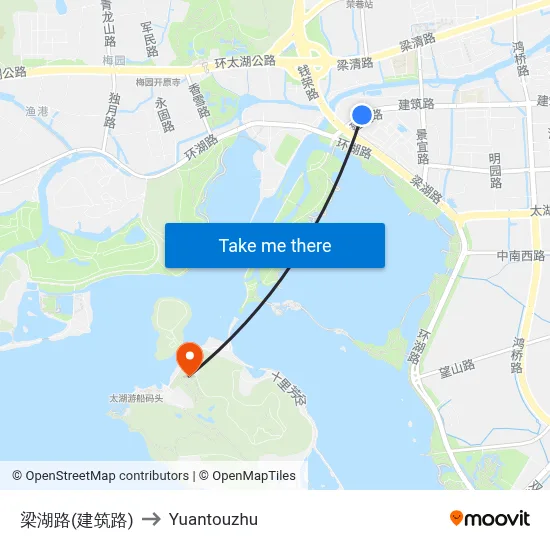 Lianghu Road (Jianzhu Road) to Yuantouzhu map
