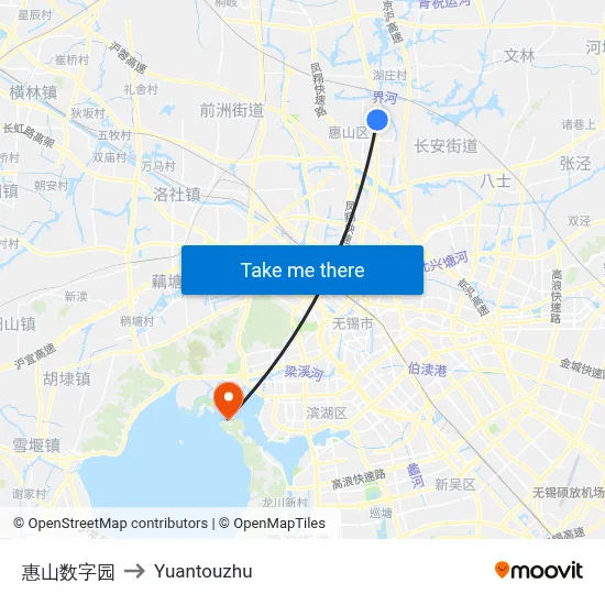 Huishan Digital Park to Yuantouzhu map