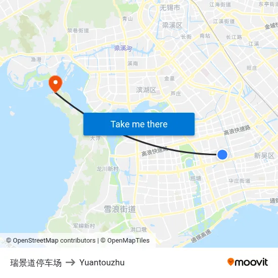 Ruijing Road Parking Lot to Yuantouzhu map