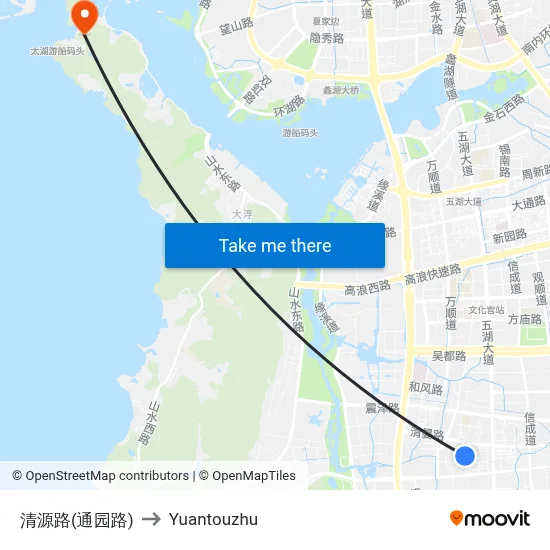 Qingyuan Road (Tongyuan Road) to Yuantouzhu map
